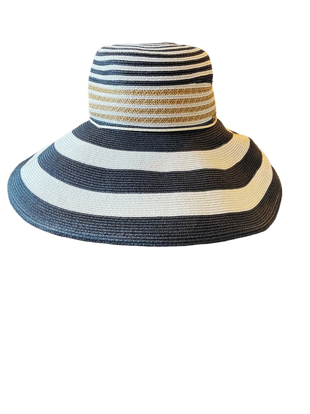 NWT Laundry by Shelli Segal 17” Oversized Wide Brim Sun Hat Navy White - Picture 4 of 6